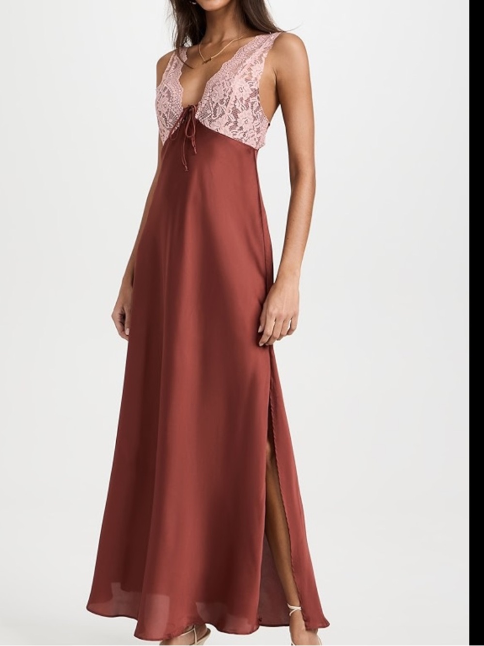 Free people intimately rust pink lace satin long maxi sexy dress size L